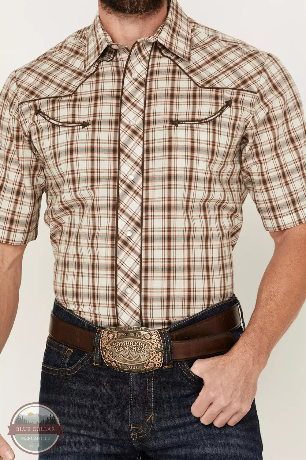 Roper 01-002-0016-3001 BR Embroidered Western Snap Short Sleeve Shirt Detail View