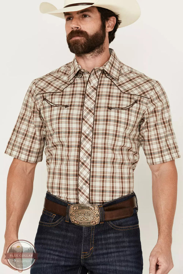 Roper 01-002-0016-3001 BR Embroidered Western Snap Short Sleeve Shirt Front View