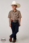 Roper 01-031-0101-3003 BR Boy's Short Sleeve Western Snap Shirt in Brown Plaid Full View