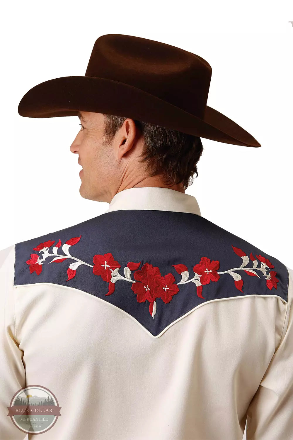 Roper 03-001-0040-0675 WH Embroidered Roses Long Sleeve Western Snap Shirt Back View