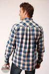 Roper 03-001-0062-0754 BU West Made Long Sleeve Snap Shirt in Denim Plaid Back View