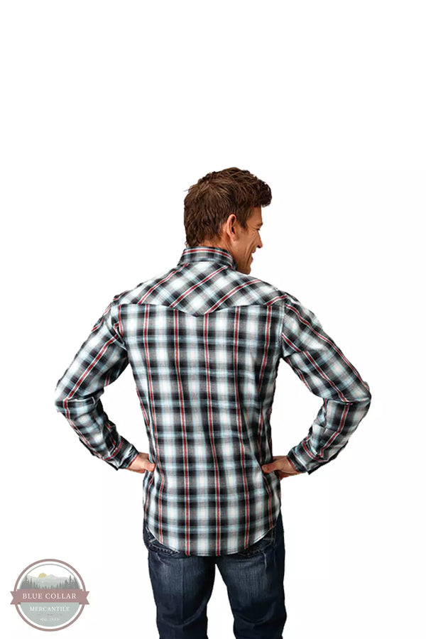 Roper 03-001-0062-0756 BL West Made Long Sleeve Western Snap Shirt in Dusk Dobby Back View
