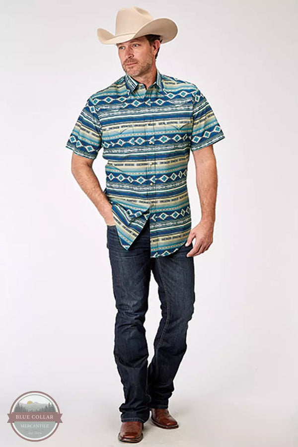 Roper 03-002-0067-0322 BU Aztec Blanket Western Snap Shirt Full View