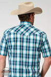 Roper 03-002-0278-2094 BU Short Sleeve Snap Shirt in Cool Breeze Plaid Back View
