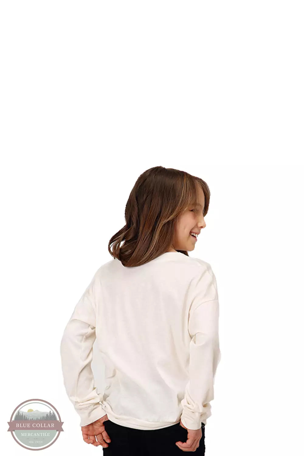 Roper 03-009-0513-0162 WH Steer with Headphones Long Sleeve T-Shirt in Cream Back View