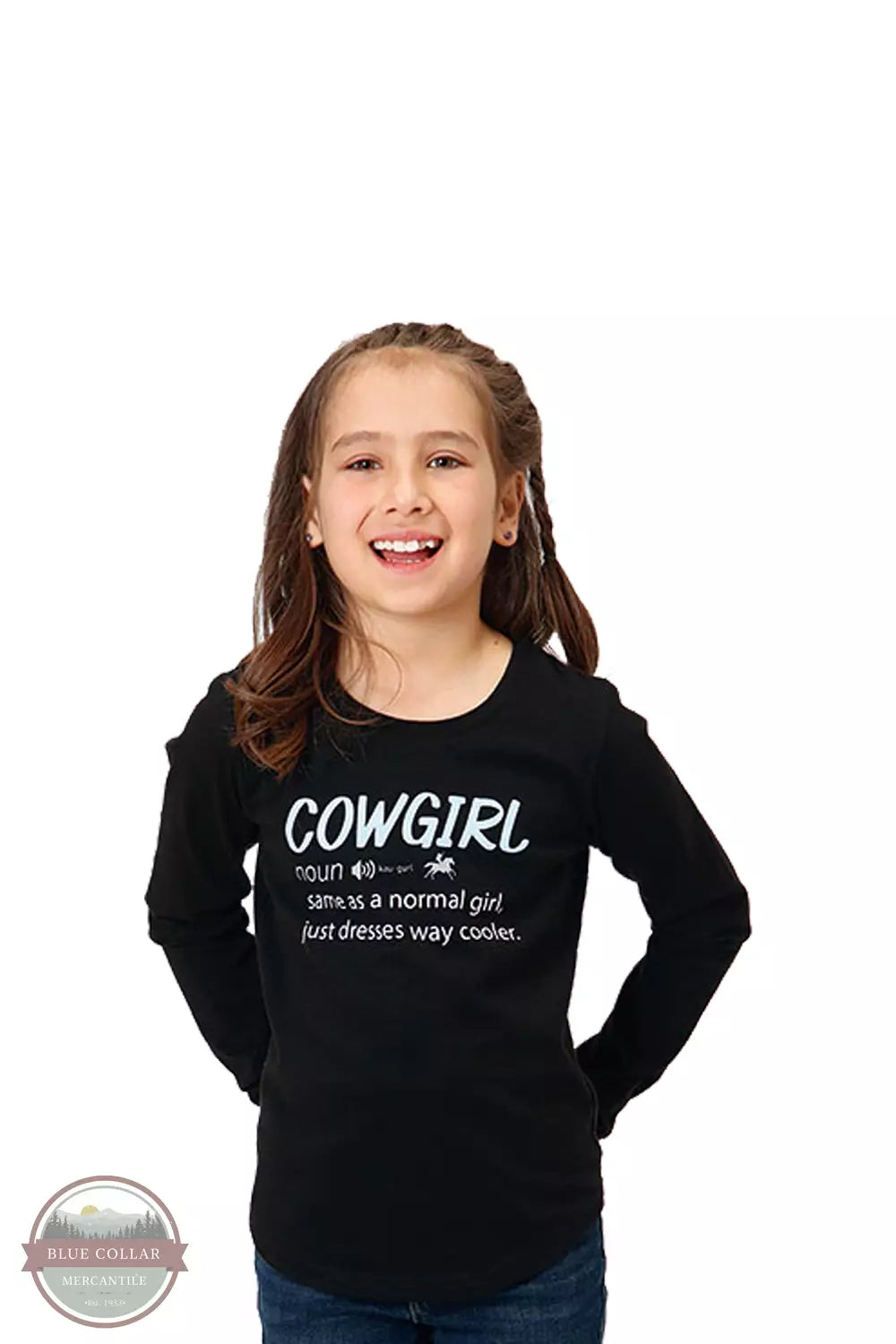 Roper 03-009-0513-0165 BL Cowgirl Definition Long Sleeve T-Shirt in Black Front View