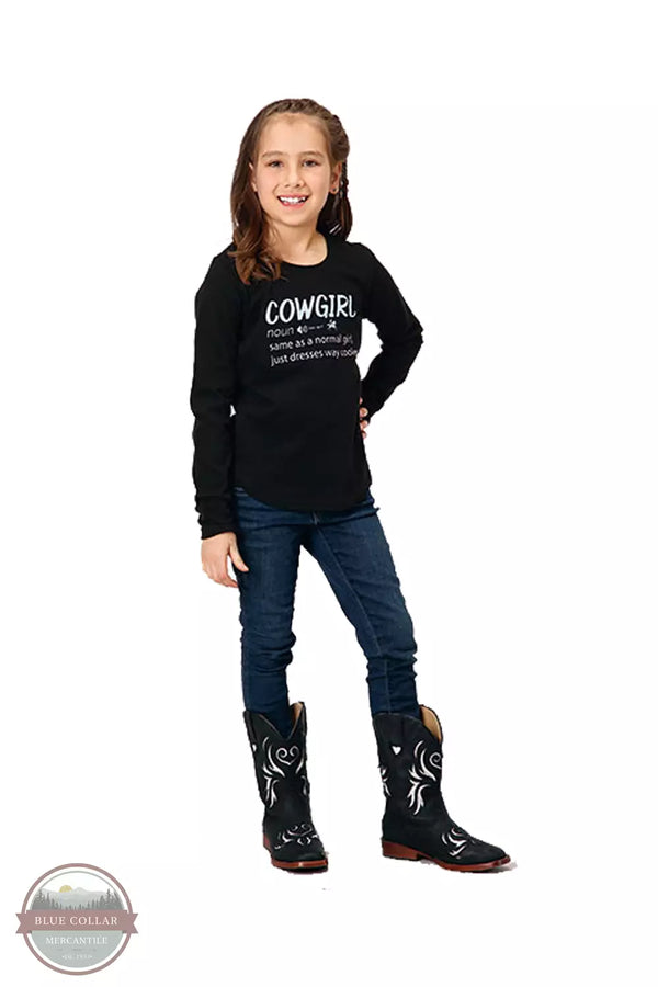 Roper 03-009-0513-0165 BL Cowgirl Definition Long Sleeve T-Shirt in Black Full View