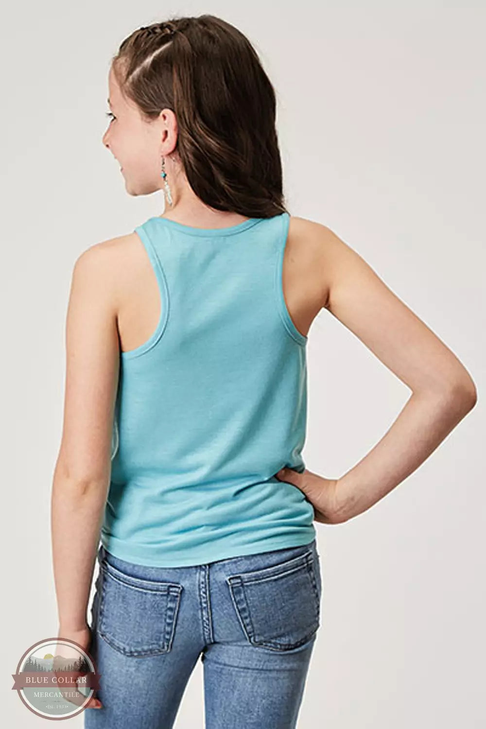 Roper 03-009-0513-2019 BU Girl's Life is Better with Horses Tank Top in Blue Back View