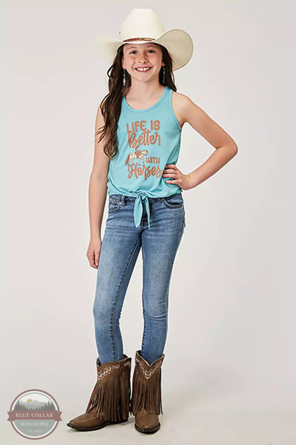 Roper 03-009-0513-2019 BU Girl's Life is Better with Horses Tank Top in Blue Full View