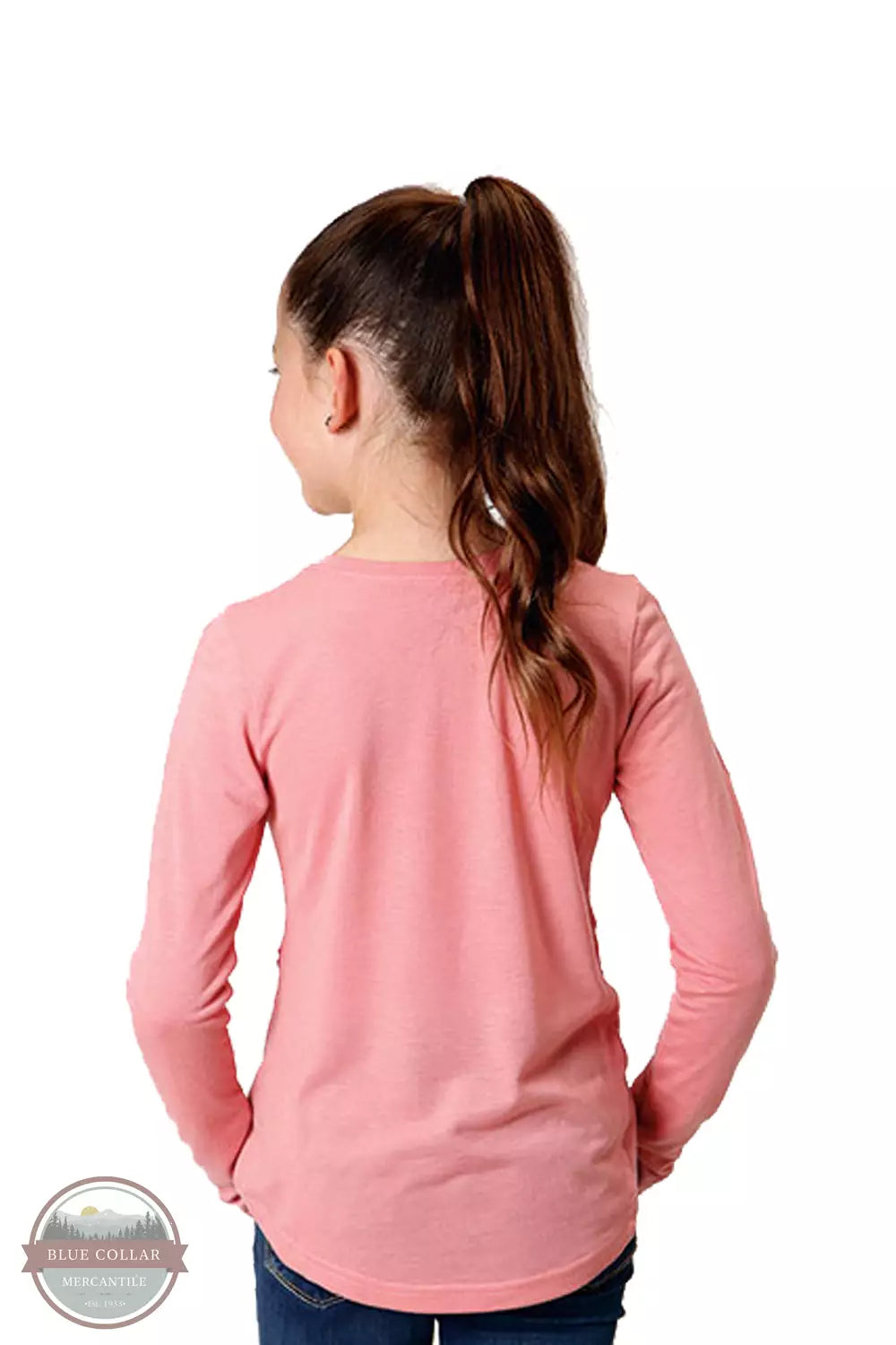 Roper 03-009-0513-6131 PI Long Sleeve Fix Your Ponytail T-Shirt in Pink Back View