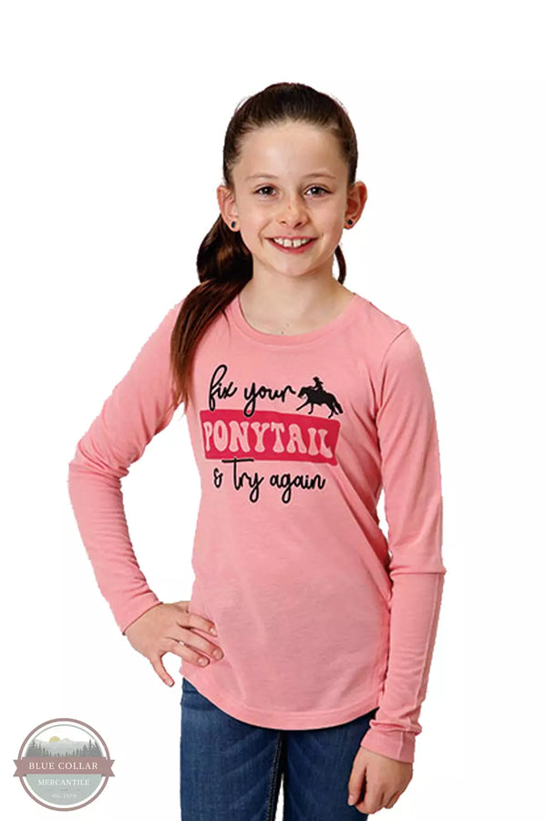 Roper 03-009-0513-6131 PI Long Sleeve Fix Your Ponytail T-Shirt in Pink Front View