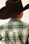Roper 03-030-0378-7031 TA Plaid Long Sleeve Western Shirt in Tan/Green Back View
