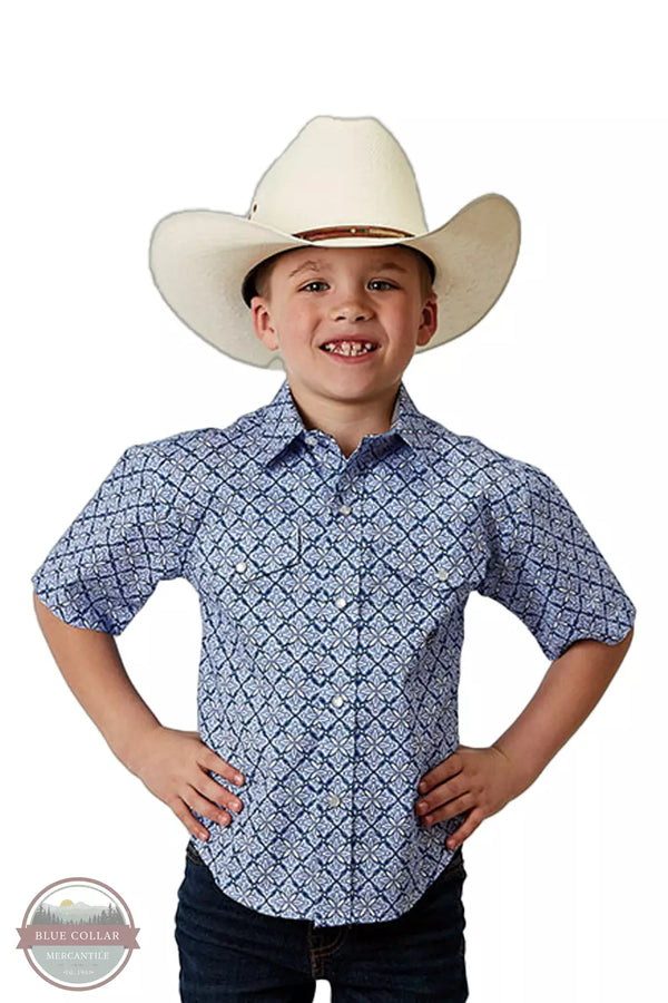 Roper 03-031-0225-2024 BU Blue Skies Tie Print Western Shirt Front View