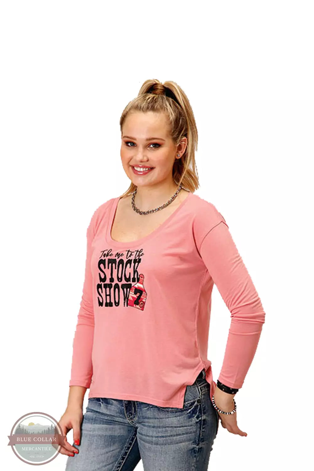 Roper 03-038-0513-6112 PI Stock Show Long Sleeve T-Shirt in Pink Front View