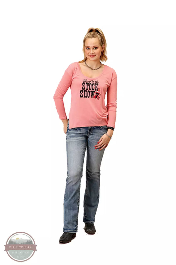 Roper 03-038-0513-6112 PI Stock Show Long Sleeve T-Shirt in Pink Full View