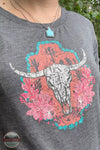 Roper 03-038-0513-6113 GY Steer Skull Long Sleeve T-Shirt in Charcoal Detail View