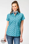 Roper 03-051-0225-2029 BU Short Sleeve Snap Shirt in Turquoise Lake Medallion Front View