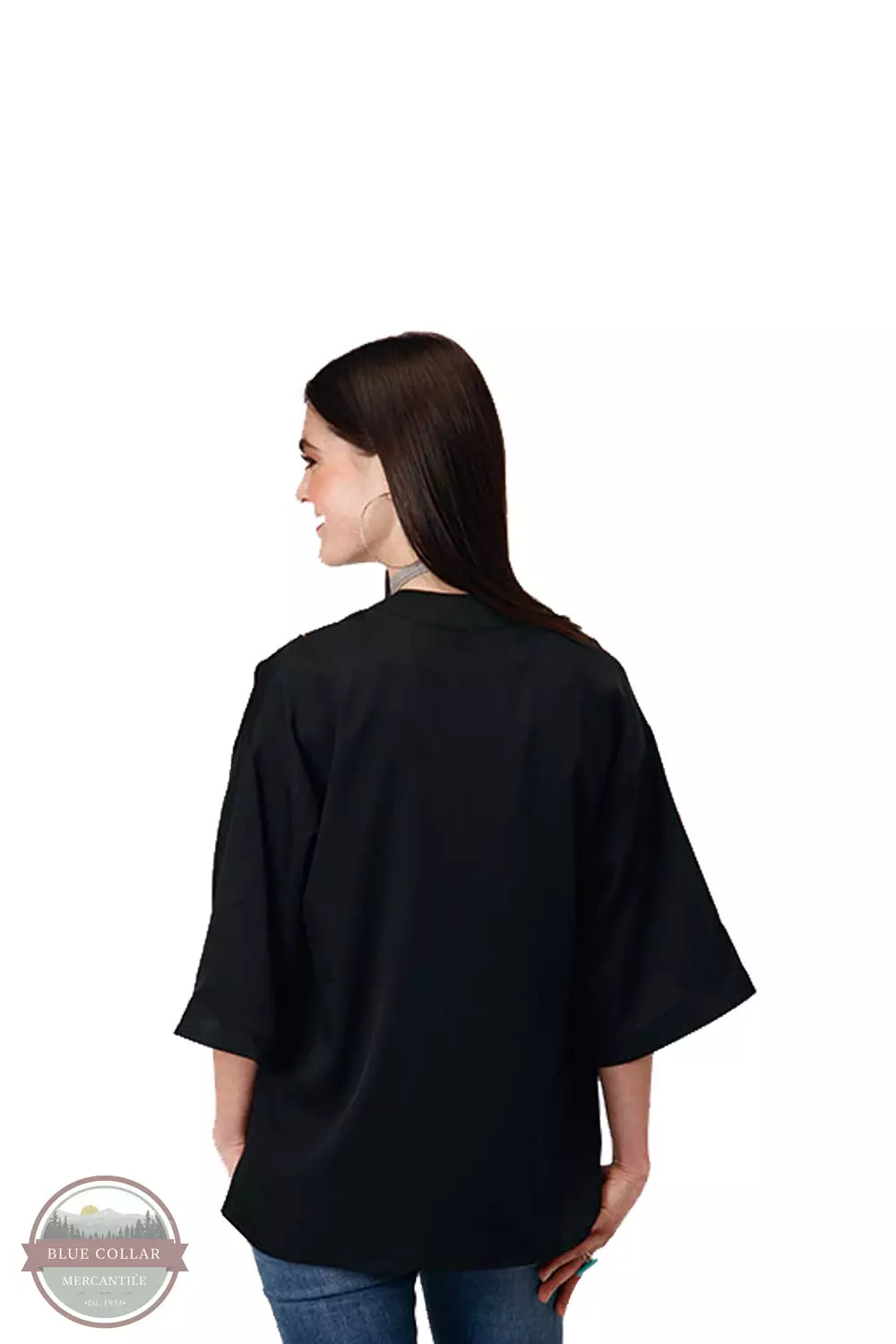 Roper 03-500-0565-0148 BL Embroidered Lightweight Cardigan in Black Back View