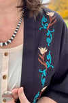 Roper 03-500-0565-0148 BL Embroidered Lightweight Cardigan in Black Detail View