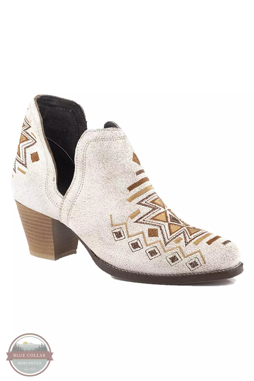 Roper 09-021-0981-3213 WH Rowdy Aztec Suede Snip Toe Shorty Western Boot in White Profile View