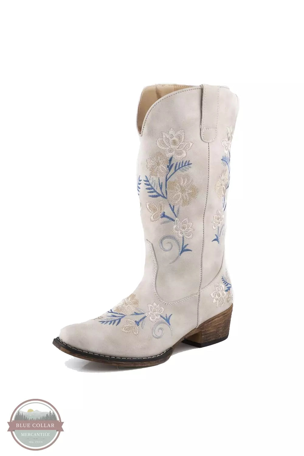 Roper 09-021-1566-3128 WH Riley Floral Faux Leather Western Boot in White Profile View