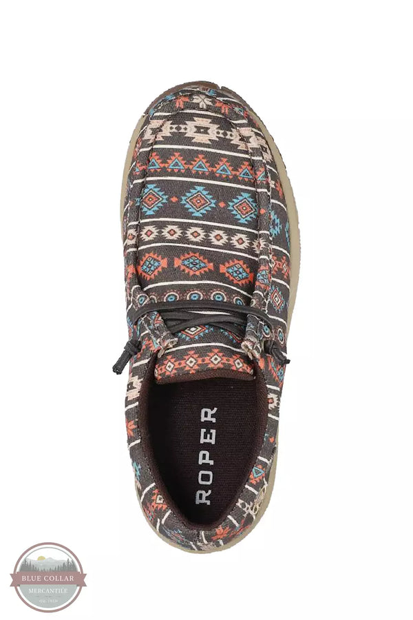 Roper 09-021-1663-3275 BR Clearcut Low Slip On Shoes in Brown Aztec Print Toe View