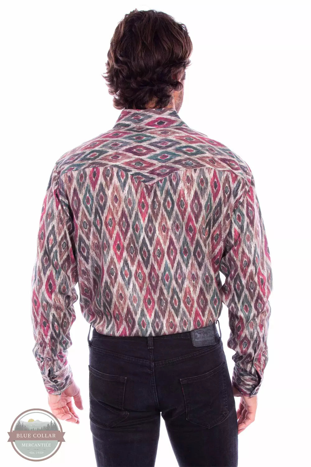 Scully PS-330 MUL Diamond Print Tencel Long Sleeve Shirt in Multi Back View