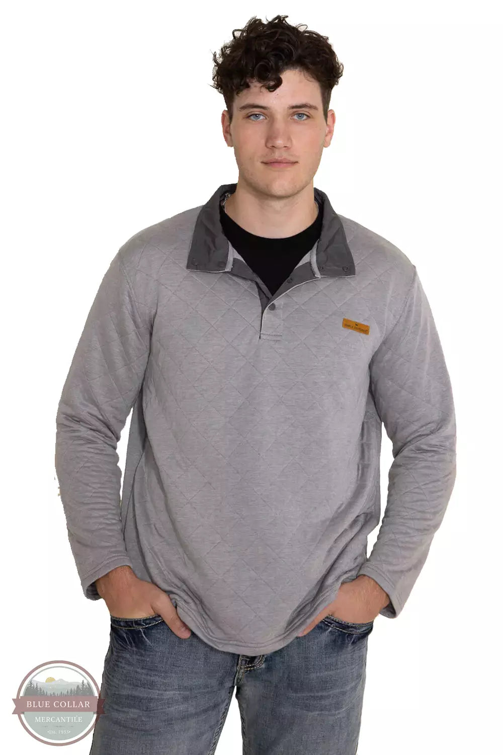 Simply Southern 0223-MN-QLTD-PULL-DOVE Quarter Zip Quilted Pullover in Dove Front View