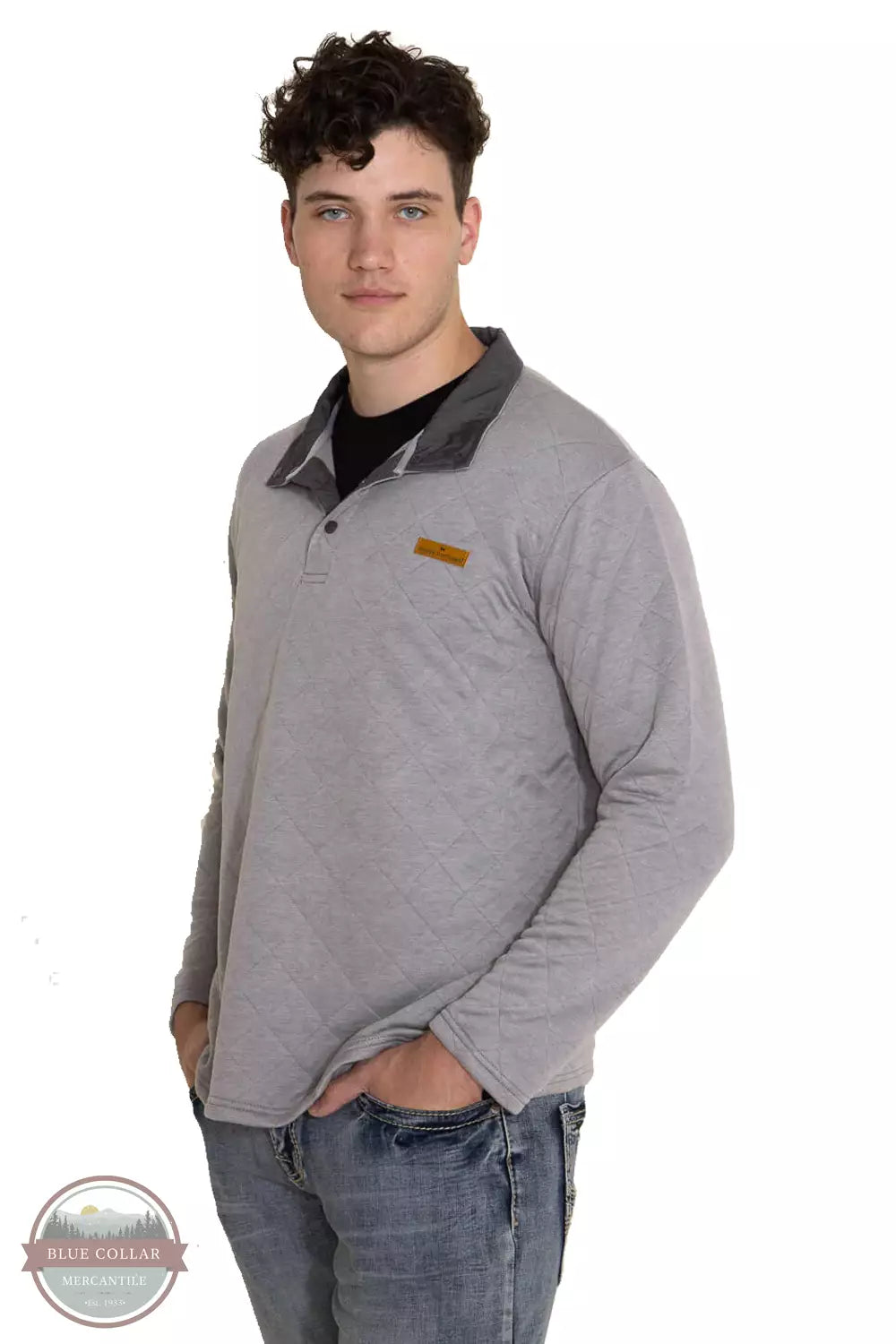 Simply Southern 0223-MN-QLTD-PULL-DOVE Quarter Zip Quilted Pullover in Dove Profile View