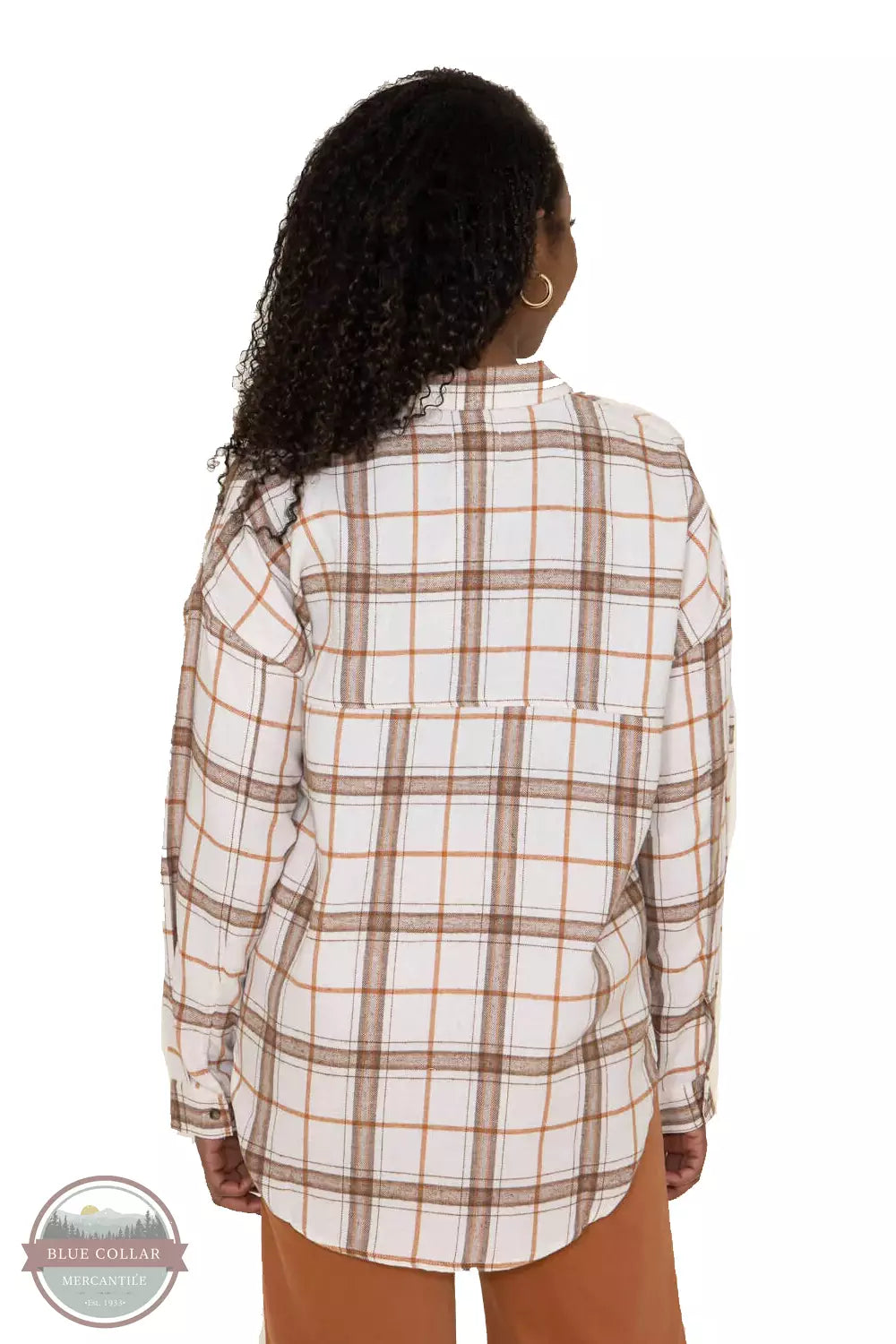 Simply Southern 0223-PLAID-SHKT-PEARL Shacket in Pearl Plaid Back View