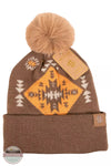 Simply Southern 0223-SIMPLY-BEANIE Pom Beanie with Aztec Print Brown Side View