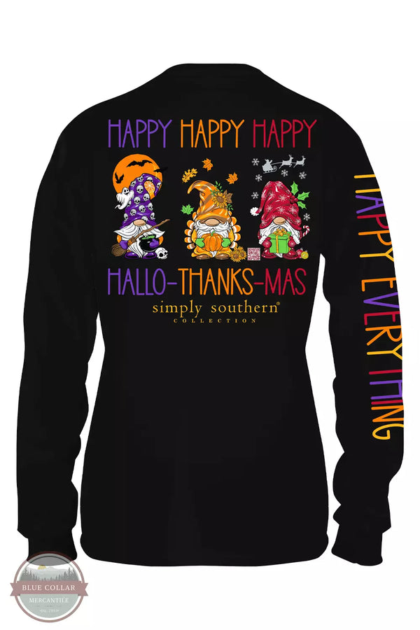 Simply Southern LS-HAPPY-BLACK Happy Hallo-Thanks-Mas Long Sleeve T-Shirt in Black Back View