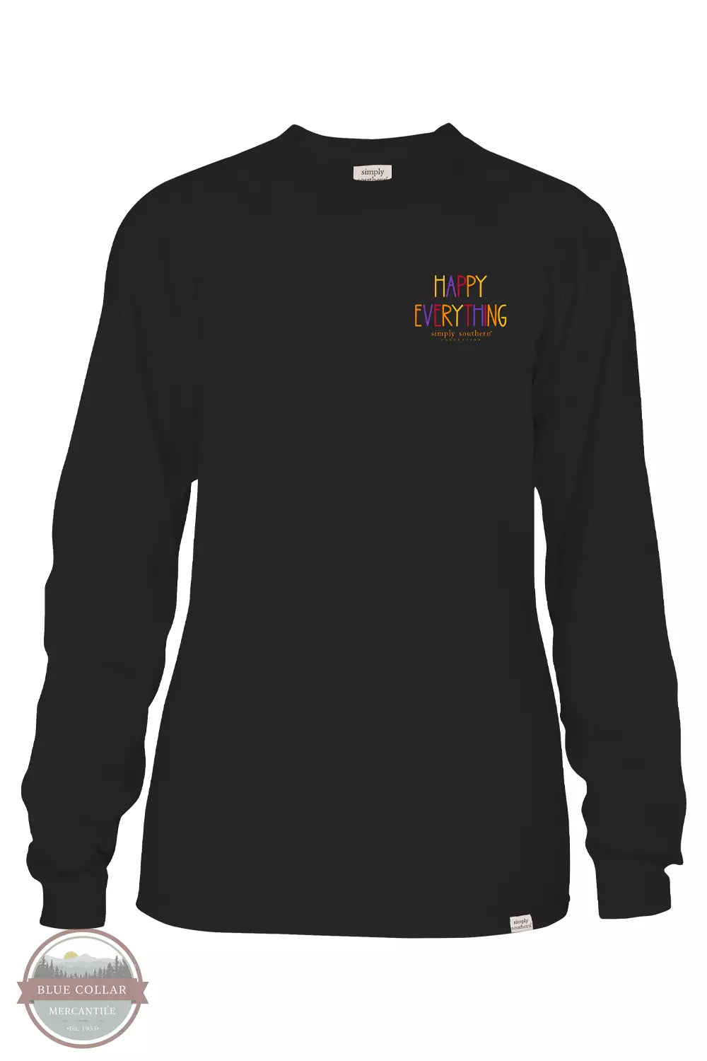 Simply Southern LS-HAPPY-BLACK Happy Hallo-Thanks-Mas Long Sleeve T-Shirt in Black Front View
