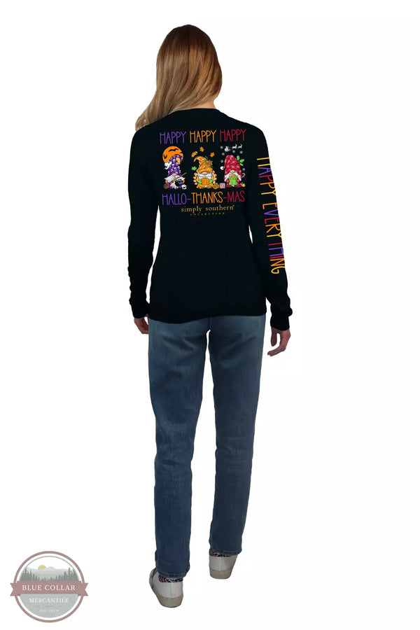 Simply Southern LS-HAPPY-BLACK Happy Hallo-Thanks-Mas Long Sleeve T-Shirt in Black Full View