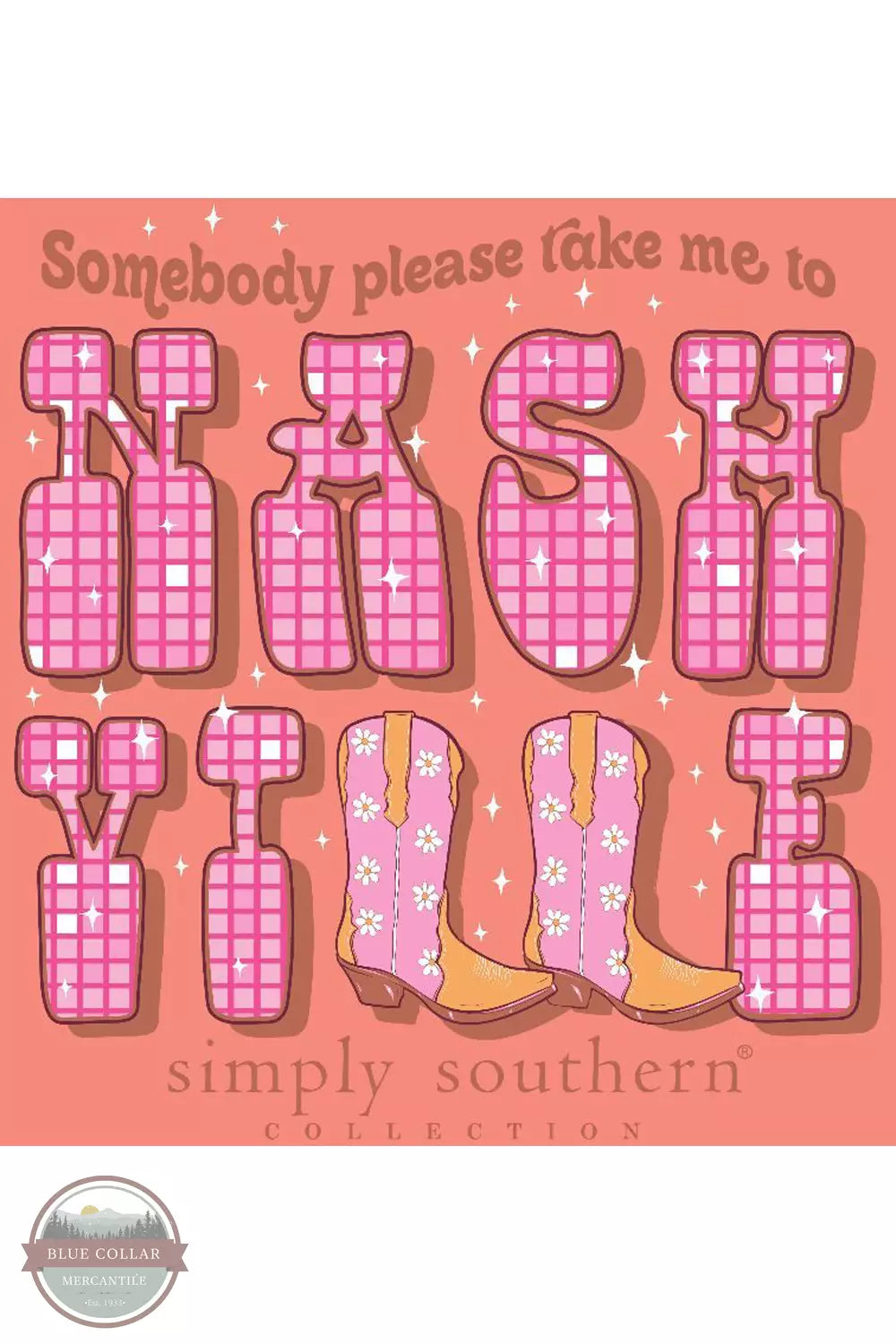Simply Southern LS-NASHVILLE-PEACH Take Me to Nashville Long Sleeve T-Shirt in Peach Graphic View