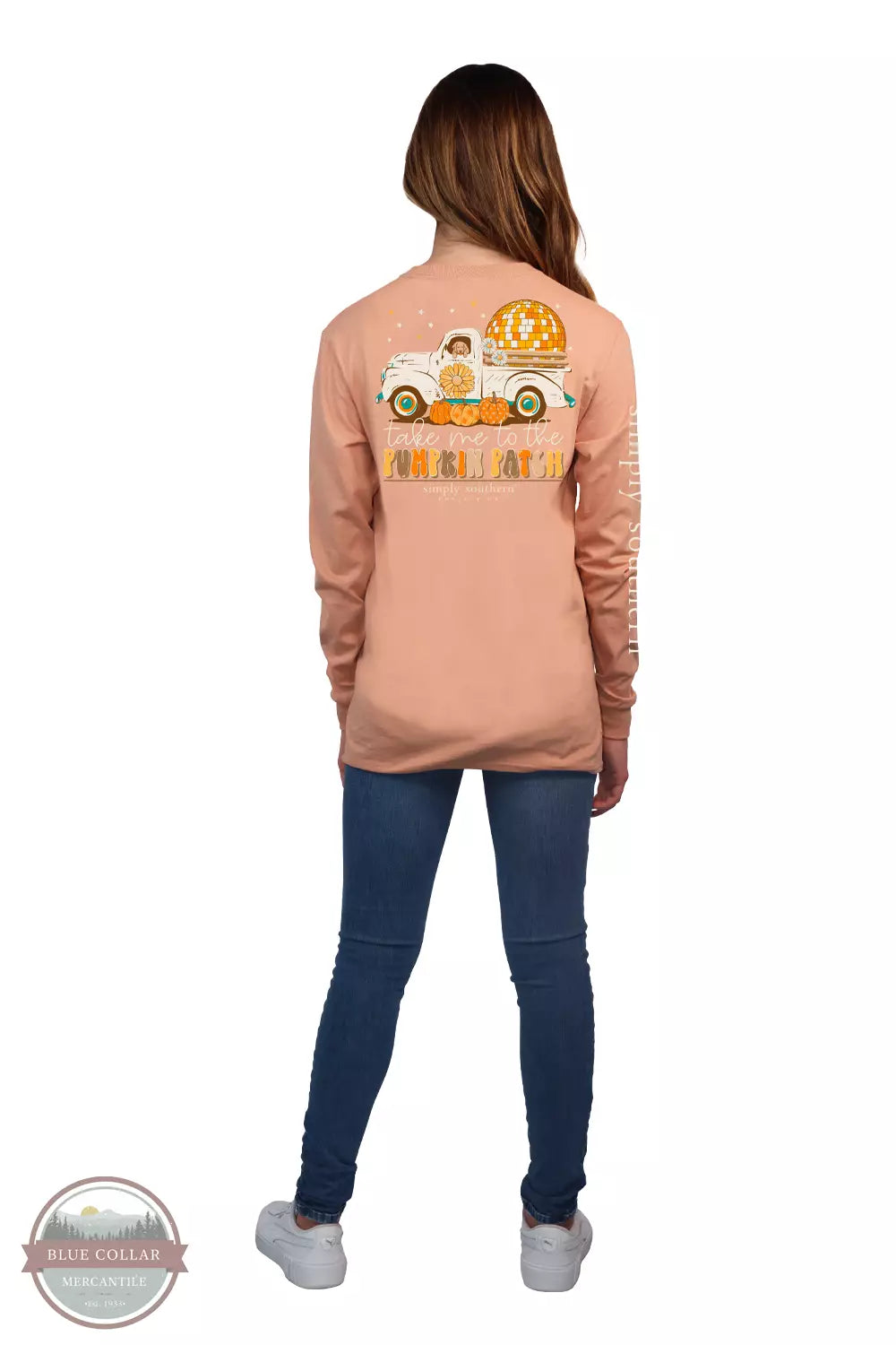 Simply Southern LS-TRUCK-CAFÉ Pumpkin Patch Long Sleeve T-Shirt in Cafe Full View
