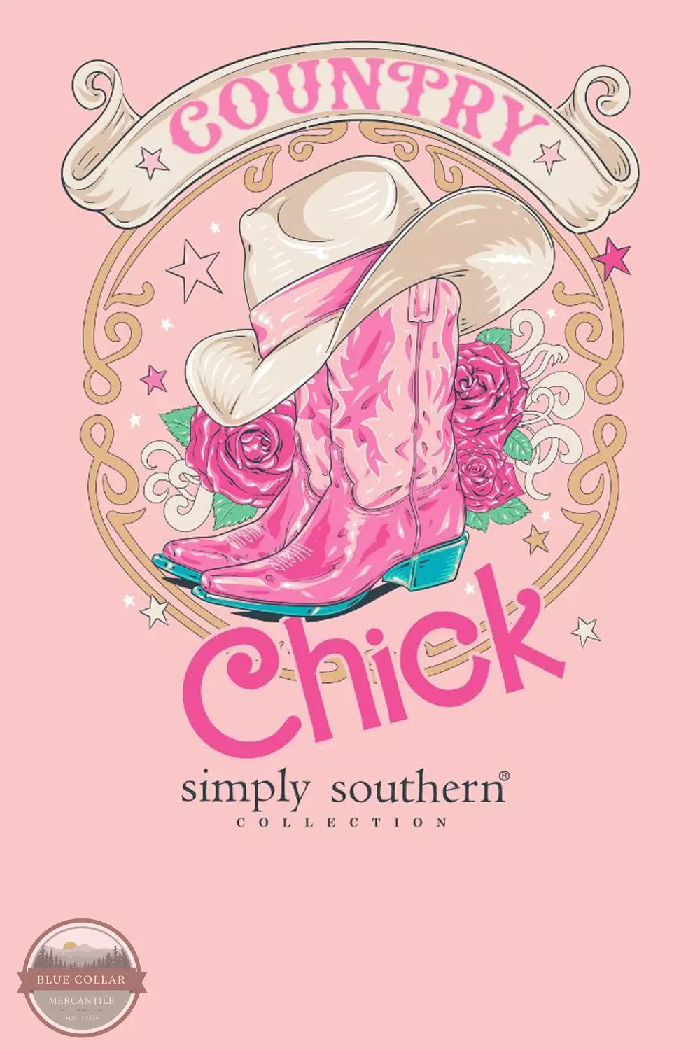 Simply Southern SS-COUNTRYCHICK-LOTUS Country Chick T-Shirt in Lotus Pink Detail View