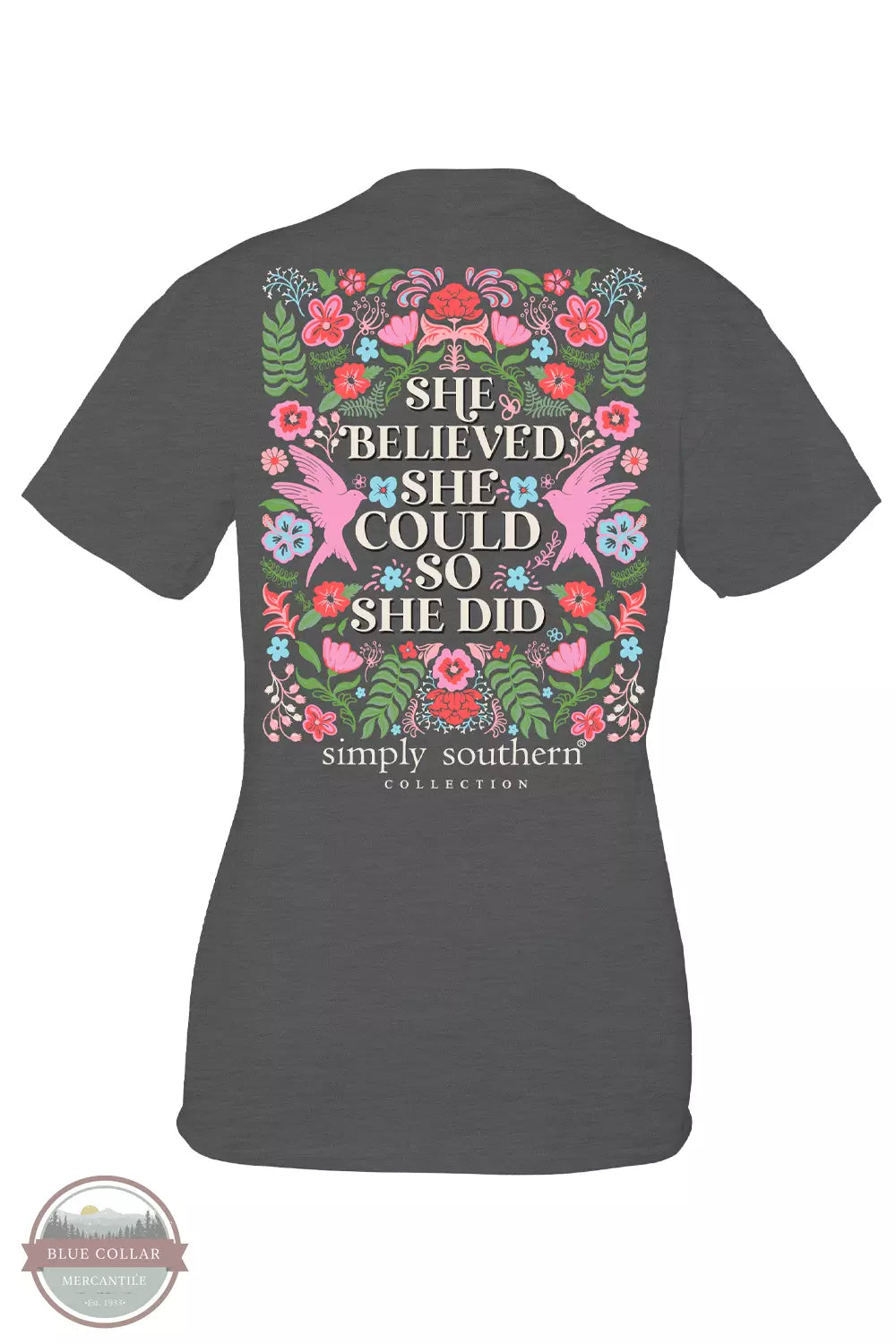 Simply Southern SS-SHE-GRAPHITEHTHR She Believed She Could T-Shirt in Graphite Heather Back View