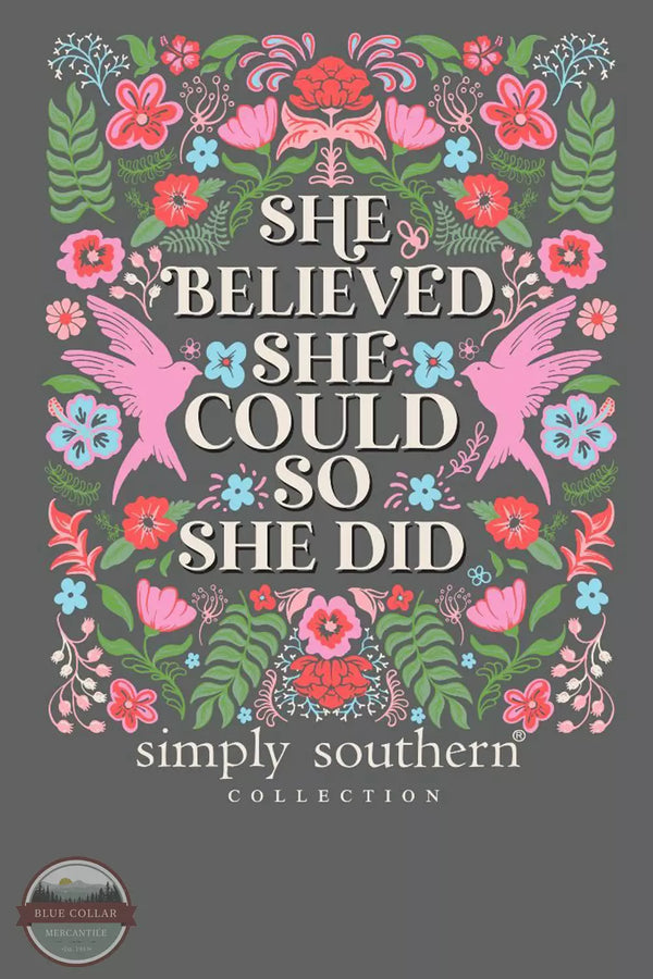Simply Southern SS-SHE-GRAPHITEHTHR She Believed She Could T-Shirt in Graphite Heather Detail View