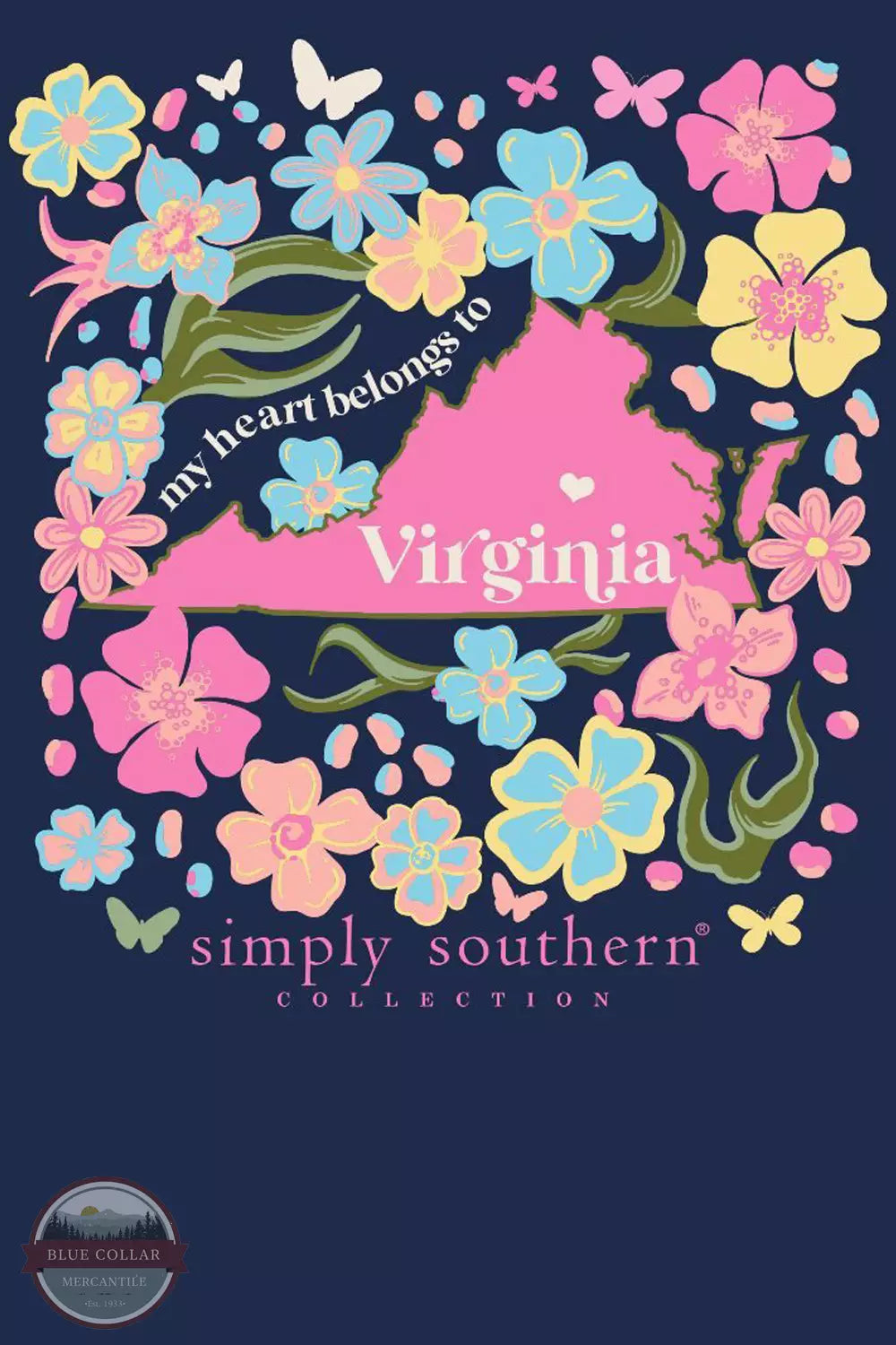 Simply Southern SS-STATE-VA-NAVY Virginia Floral T-Shirt in Navy Detail View