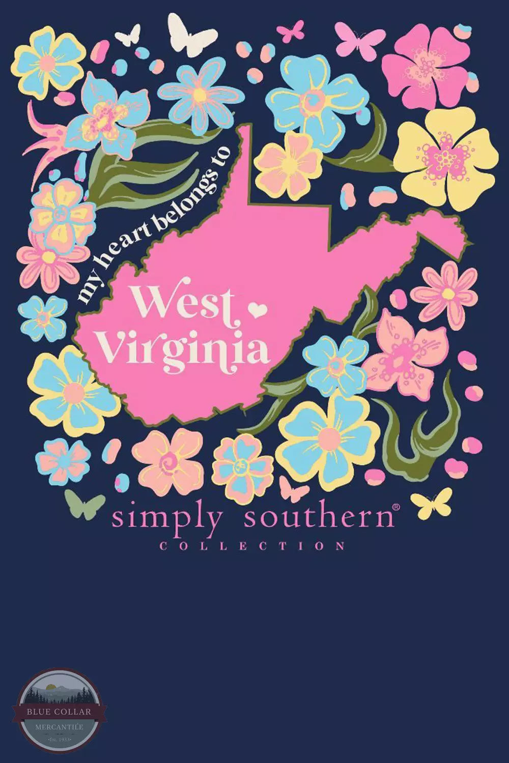 Simply Southern SS-STATE-WV-NAVY West Virginia Floral T-Shirt in Navy Detail View