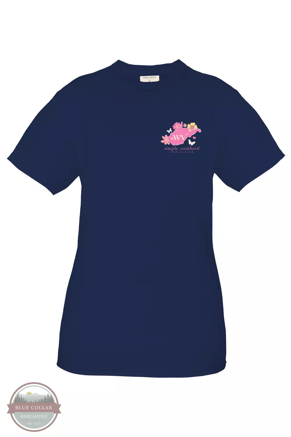 Simply Southern SS-STATE-WV-NAVY West Virginia Floral T-Shirt in Navy Front View