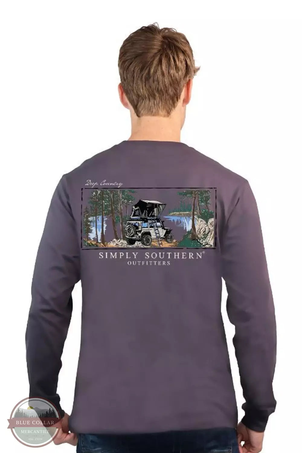 Simply Southern ULS-DEEP-ROCK Jeep Camping Graphic Long Sleeve T-Shirt in Rock Back View