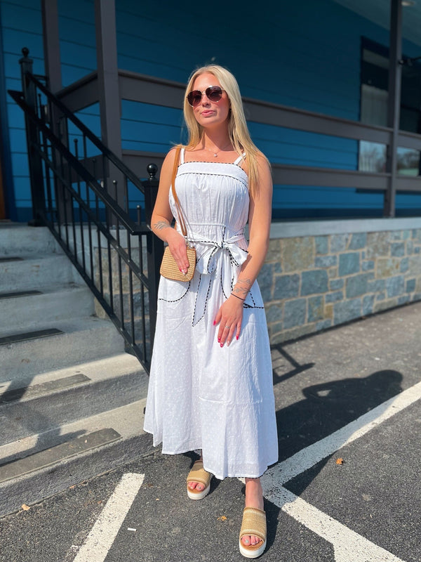 Simply Southern Ric Rac Dress in White available at Blue Collar Mercantile | Spring Dress