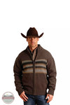 Stetson 11-014-0120-0195 GY Ombre Border Stripe Cardigan in Brown Front View 2