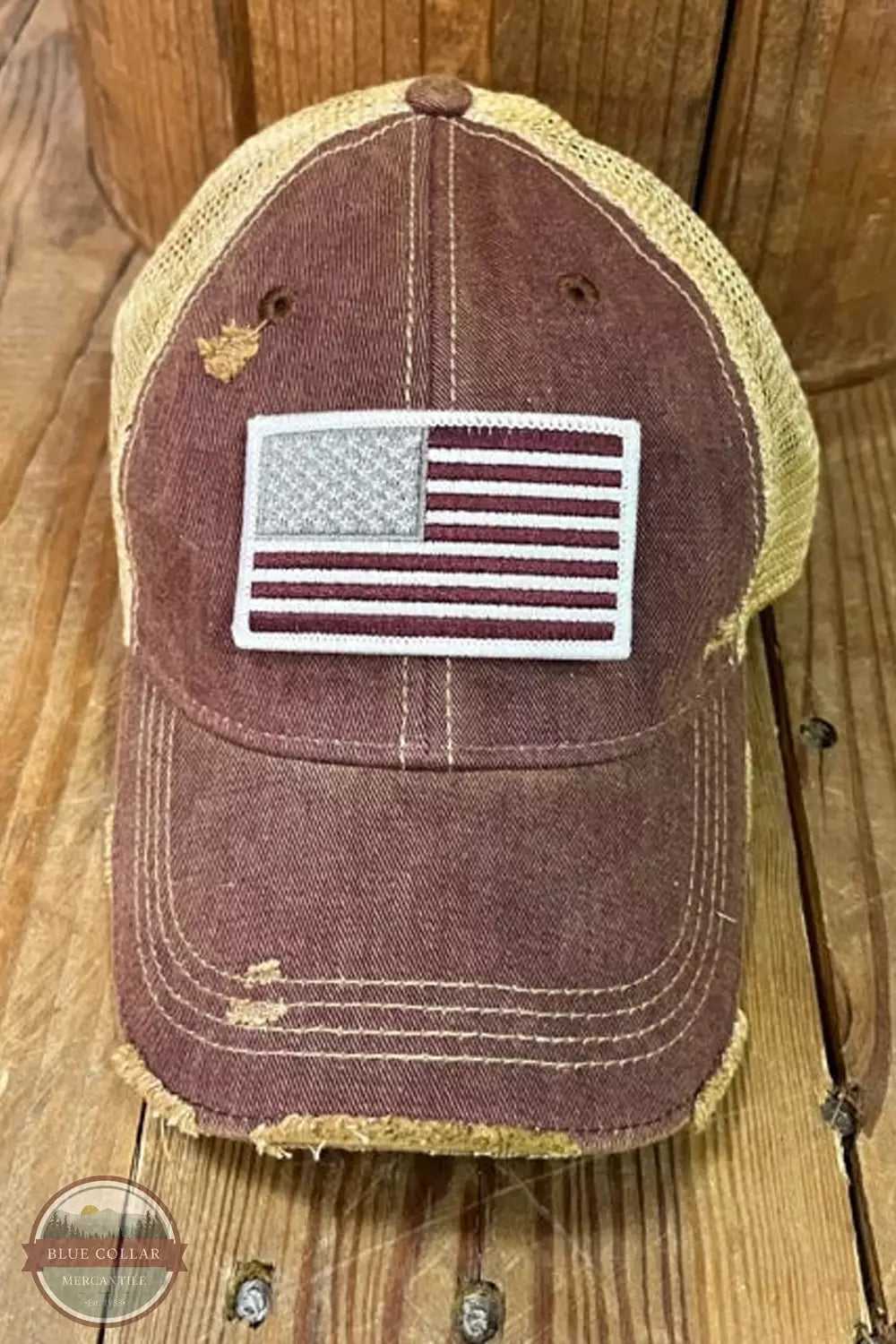 The Goat Stock Flag on Maroon Cap Front View