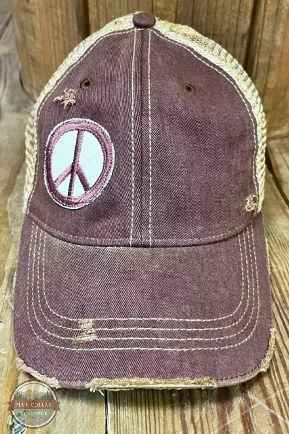 The Goat Stock Peace on Maroon Cap Front View