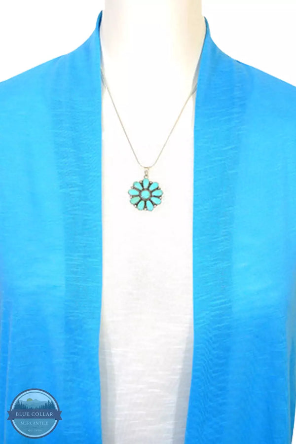 Turquoise Factory P3193-C75 Flower Turquoise Sterling Silver Pendant with Chain Life View