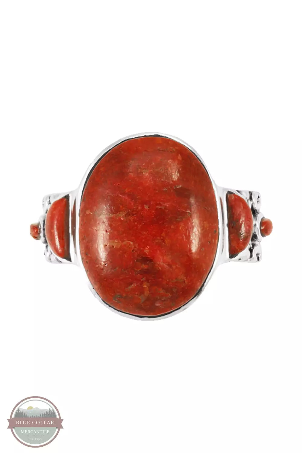 Turquoise Factory R2434-C74 Coral Sterling Silver Ring Top View