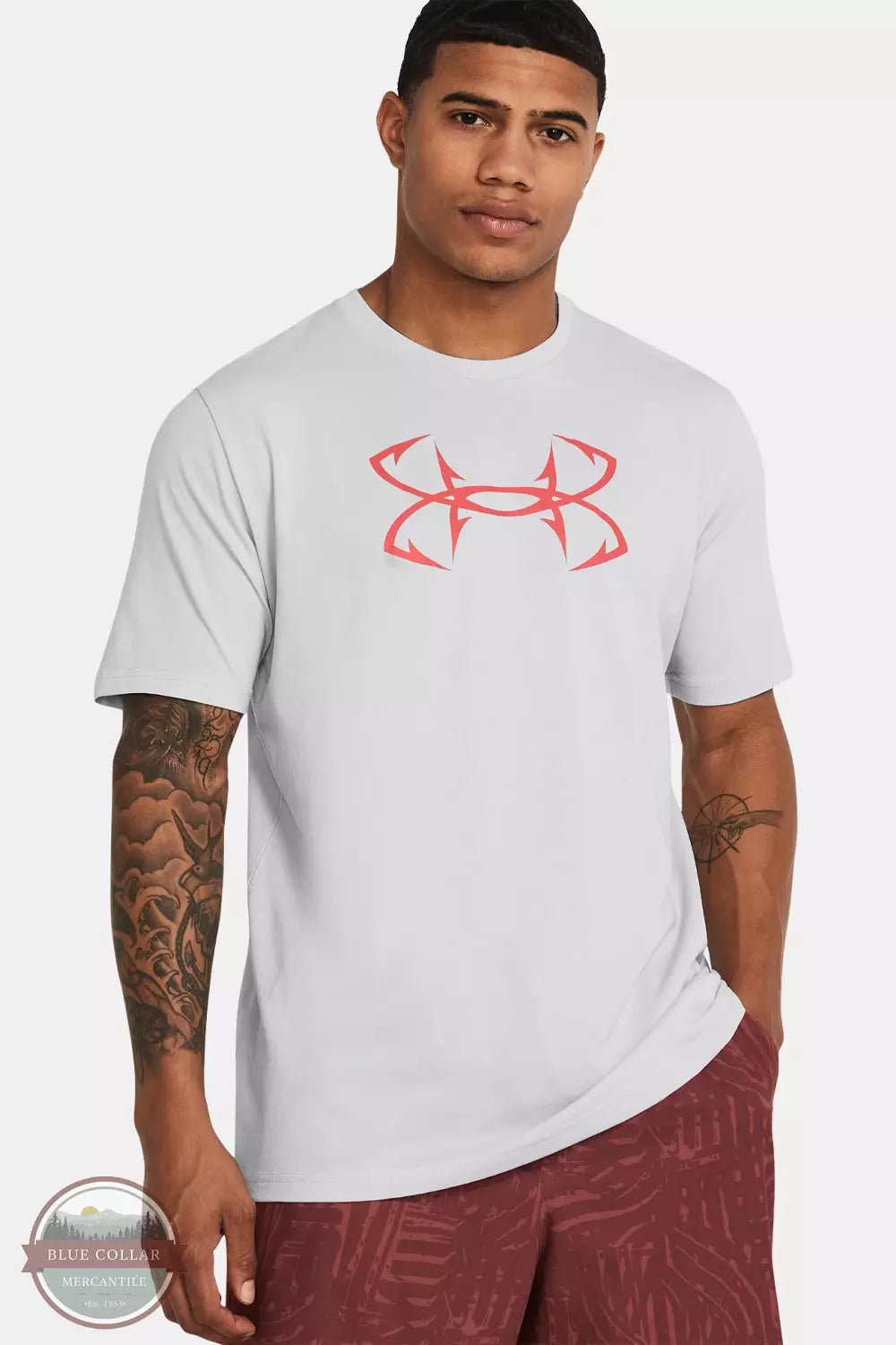 Under Armour 1331197 Fish Hook Logo Short Sleeve T-Shirt Halo Gray Front View